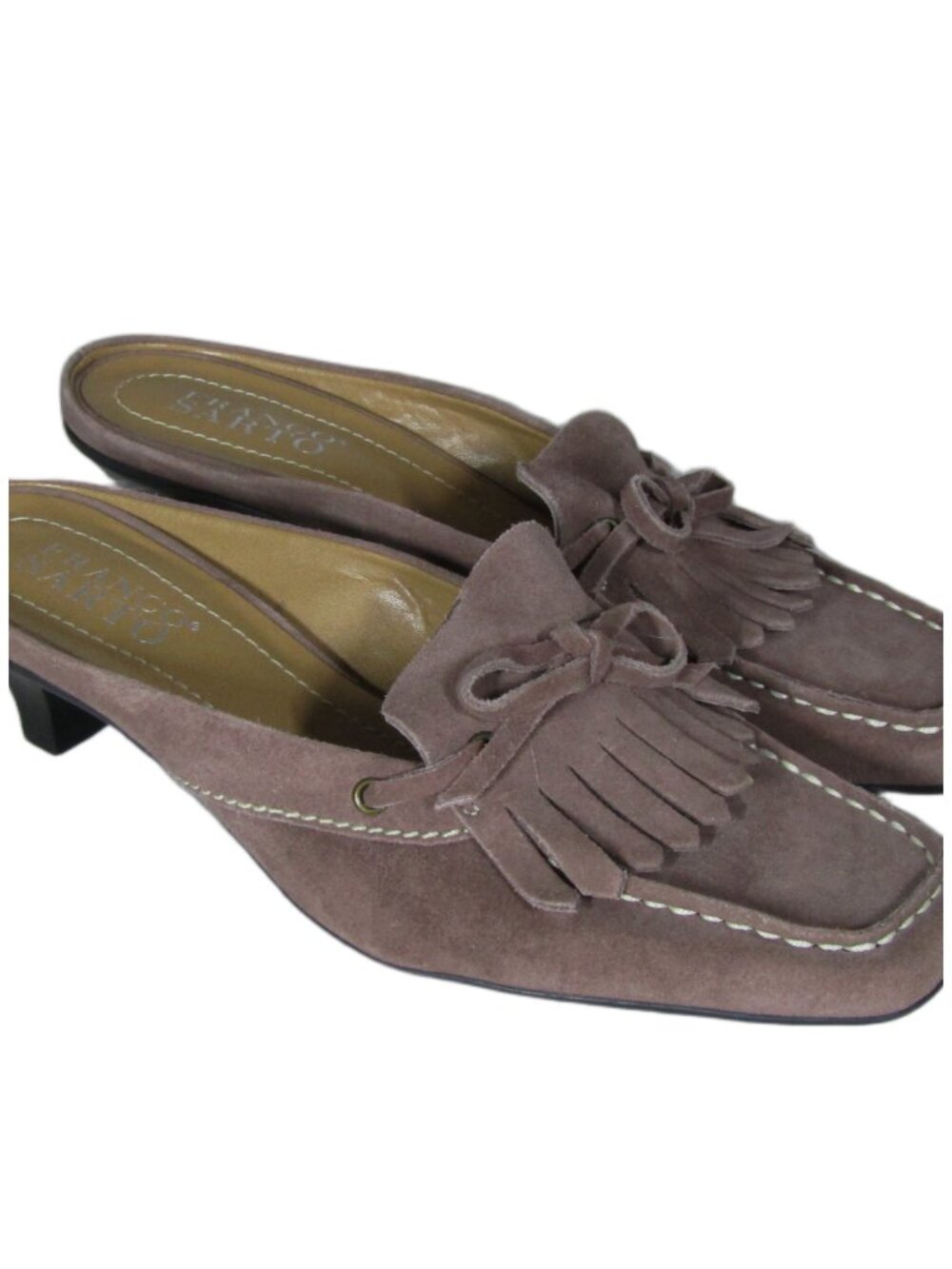 FRANCO SARTO NWOB Suede Leather Kitten Heels Mules Kiltie Moc Taupe Y2K 6 M